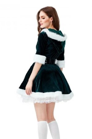 A Young Women Wearing Green Santa Costume Dress