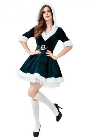 A Young Women Wearing Green Santa Costume