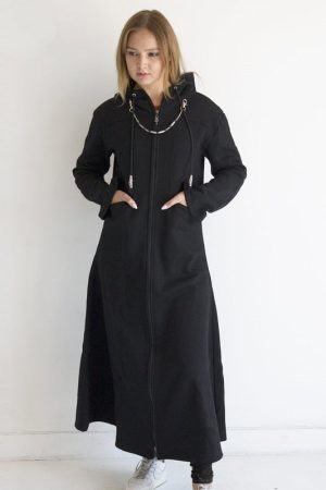 A Women Wearing Video Game Organization XIII Long Cosplay Black Coat