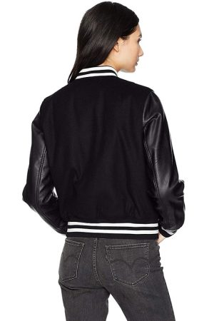 Women Wearing Black Varsity Jacket
