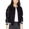 A Young Women Wearing Black Varsity Bomber Jacket
