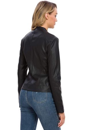 Women Wearing Caferacer Black Leather Jacket