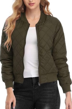 A Women Wearing Quilted Bomber Jacket