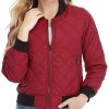 A Young Women Weraring Red Quilted Bomber Jacket