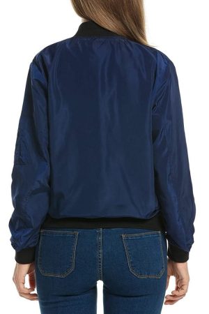 Women wearing Blue Varsity Jacket