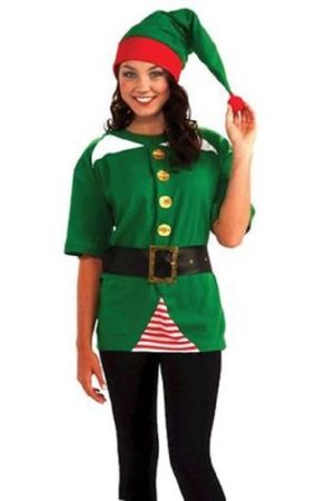A Young Ladies Wearing Elf Green Christmas Costume