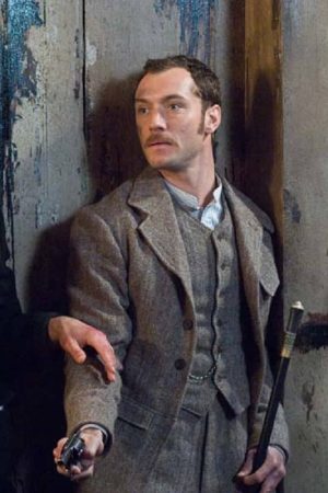 Jude Law Wearing Gray Coat In Sherlock Holmes Film as Dr. John Watson