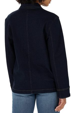 Women Wearing Navy Blue Cotton Jacket