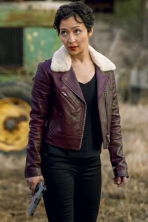 Actress Ruth Negga Wearing Maroon Leather Jacket In Preacher as Tulip O'Hare