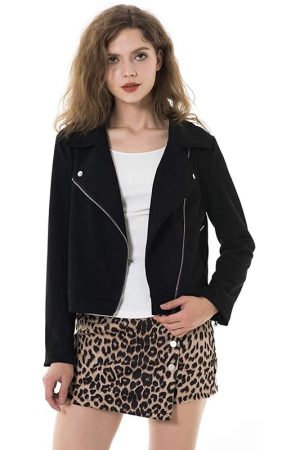 A Young Women Wearing Long Sleeve Classic Black Cotton Jacket