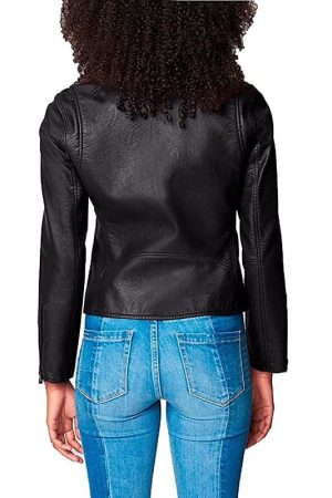 A Women Wearing Semi Fitted Leather Jacket