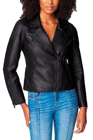 A Young Women Wearing Semi Fitted Leather Jacket