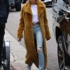 American Model Hailey Baldwin Wearing Soft Faux Fur Brown Coat
