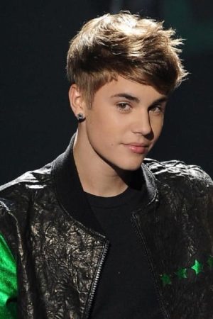 Singer Justin Bieber Wearing Green Sleeves Black Leather Jacket
