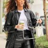 Canadian Fashion Model Winnie Harlow Wearing Black Leather Jacket