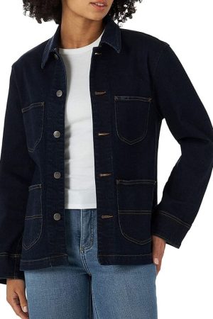 A Young Women Wearing Navy Blue Cotton Jacket