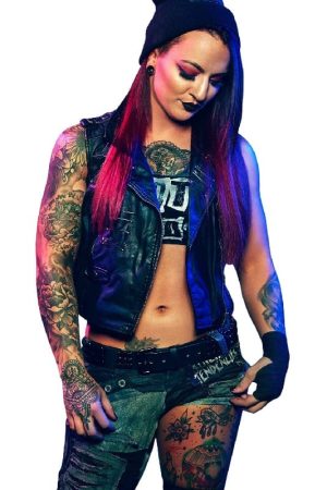 American professional Wrestler Ruby Riott Wearing Black Leather Vest