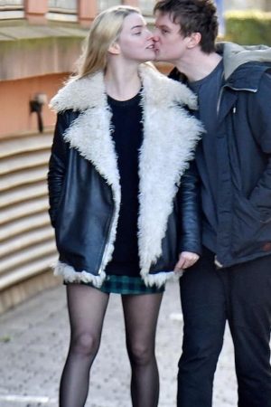 Actress Anya Taylor-Joy Wearing Whiter Shearling Black Leather Jacket