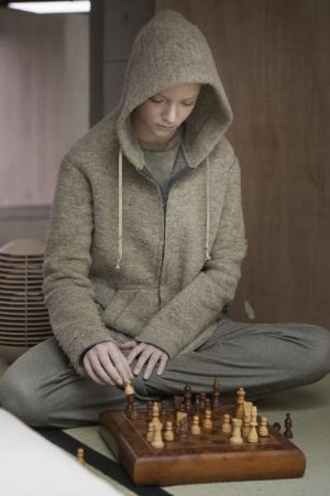 Actor Anya Taylor-Joy Wearing Gray Hoodie In Action, Horror Film Morgan