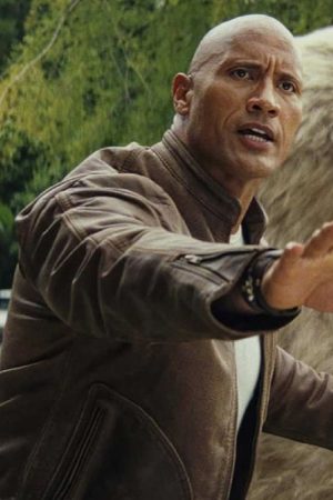 Dwayne Johnson Wearing Brown Leather Jacket In Rampage