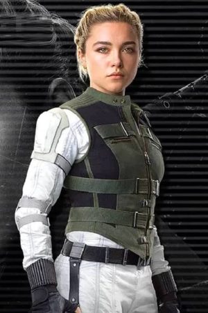 Actress Florence Pugh Wearing Cotton Vest In Black Widow as Yelena Belova