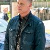 Jason Beghe Wearing Blue Leather Jacket