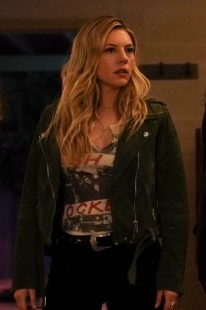 Actress Katheryn Winnick Wearing Green Suede Leather Jacket In Big Sky as Jenny Hoyt