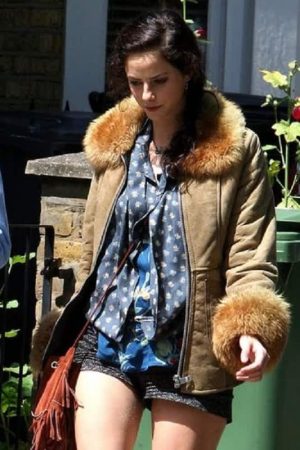 Actress Kaya Scodelario Wearing Brown Leather Jacket In Now Is Good as Zoey