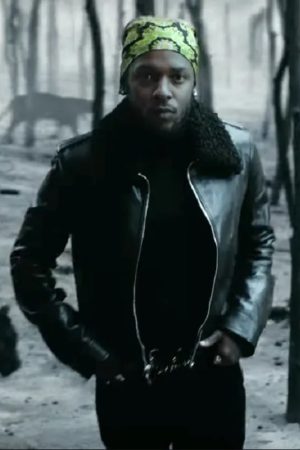 American Rapper Kendrick Lamar Wearing Fur Collar Black Leather Jacket
