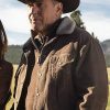 Actor Kevin Costner Wearing Brown Corduroy Jacket In TV Series Yellowstone as John Dutton