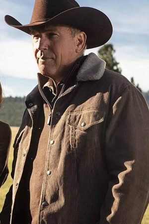 Actor Kevin Costner Wearing Brown Corduroy Jacket In TV Series Yellowstone as John Dutton