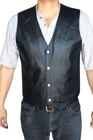 A Men Wearing Motorcycle Soft Leather Vest
