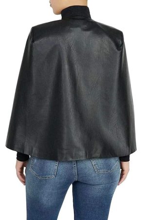 Women Wearing Black Cape Blazer