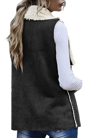 A Yung Women Wearing Sheepskin leather Long Vest