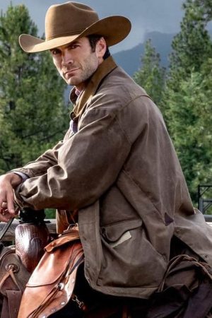Wes Bentley Wearing Brown Leather Jacket In Yellowstone