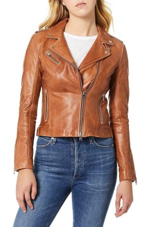 Neko Biker Brown Leather Jacket for Women