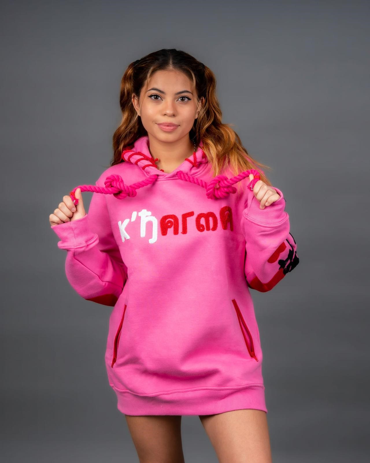 pink and Red K’harma Valentines Day big rope Hoodies